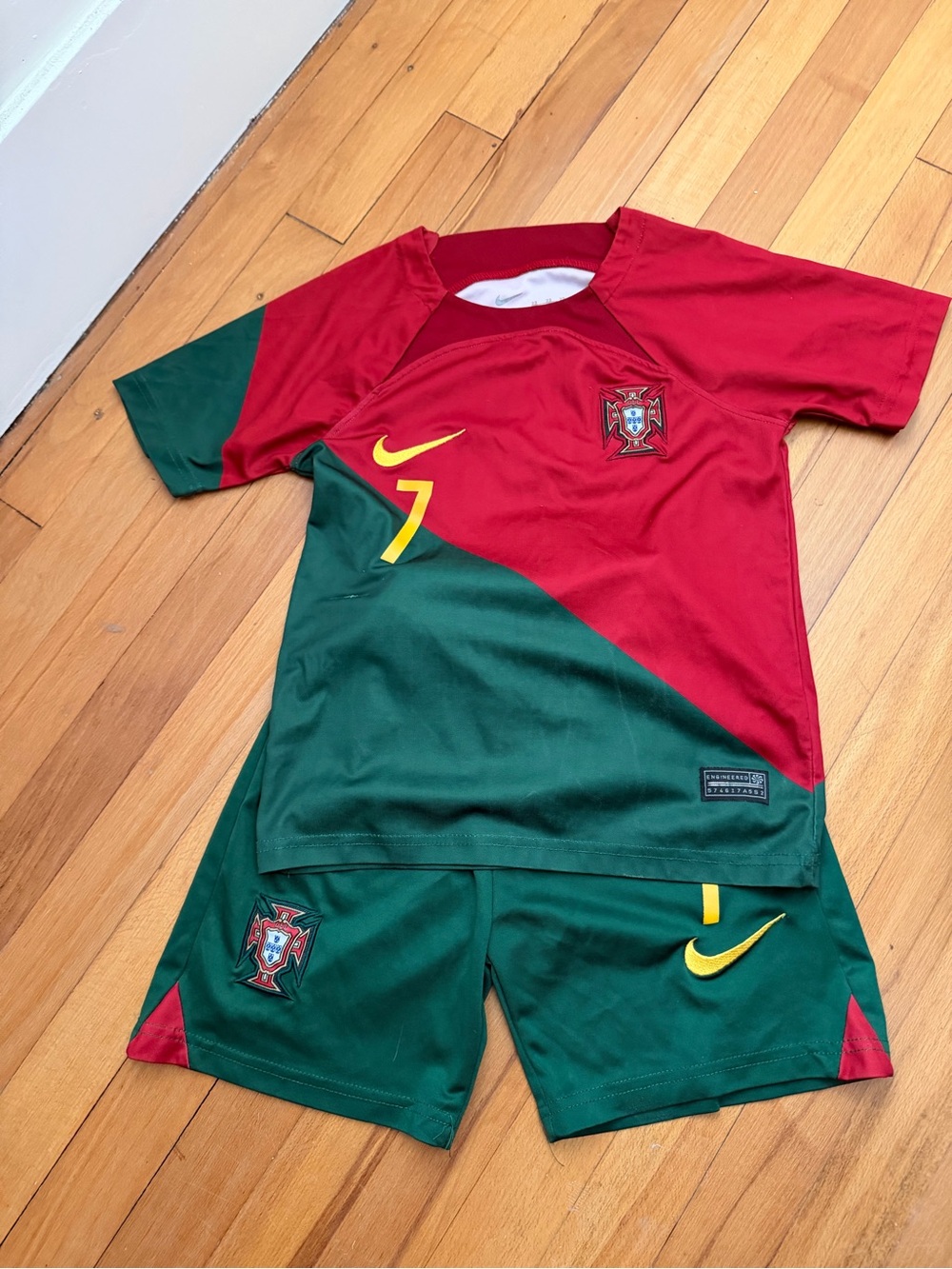 RONALDO Nike Red & Green Portugal Youth Soccer Jersey and Shorts Set